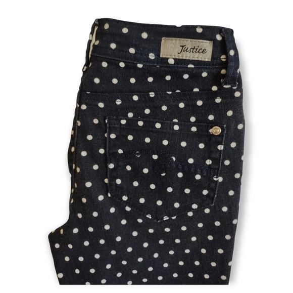 Big Girls Justice Premium Jeans Simply Low Polka Dot Black Size 12r like new - Picture 2 of 5
